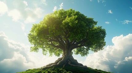 Tree of Knowledge A large, ancient tree with intricate roots and branches reaching towards the sky, symbolizing growth, wisdom, and the interconnectedness of life.