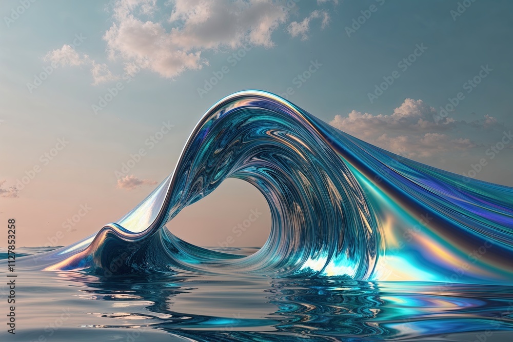Poster mesmerizing fluid wave abstract iridescent 3d render for unique wallpaper designs