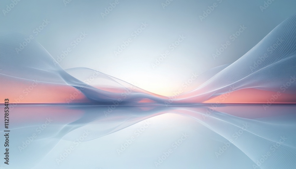 Poster minimalistic abstract landscape futuristic digital art soft lines serene atmosphere depth