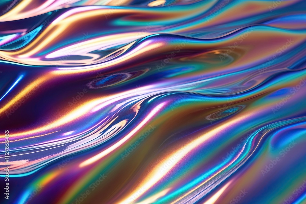 Poster captivating glossy iridescent holographic waves in a vibrant 3d artistic display for visual presenta