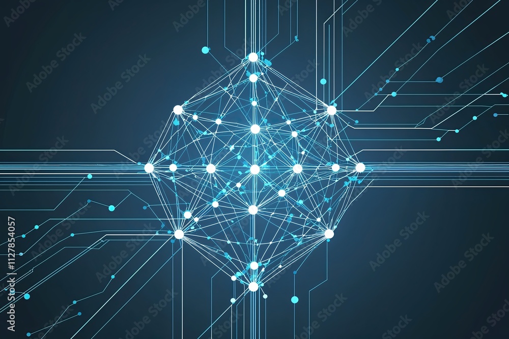 Poster abstract digital network of lines and dots geometric composition of technology and interactions