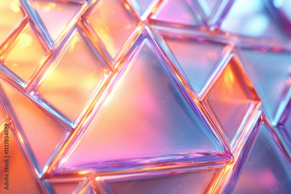Poster iridescent triangle prism pattern with soft pastel colors