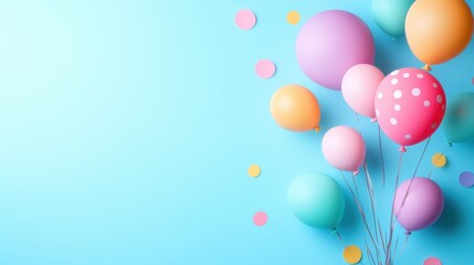 Pastel or Themed Backgrounds A light blue background with polka dots and floating balloons, creating a playful and cheerful birthday theme.