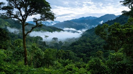 Treelined valley with fog rising, visualizing the energy cycle driving natural transpiration