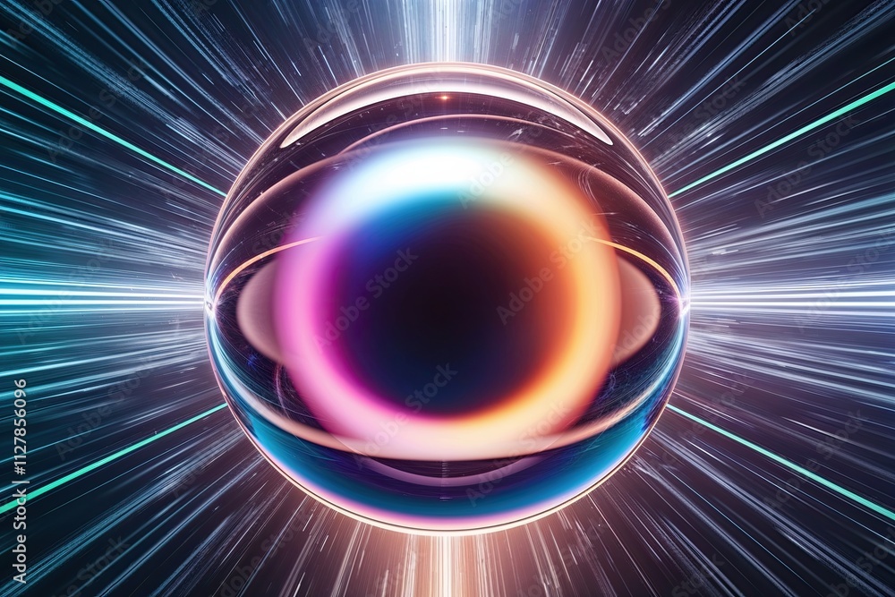 Aufkleber futuristic three-dimensional luminous glass orb with prismatic radiant gradient flow texture for dyn