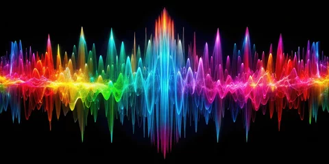 Gardinen Colorful audio frequencies dance across a black background, forming abstract sound waves in a captivating aerial view. © nick