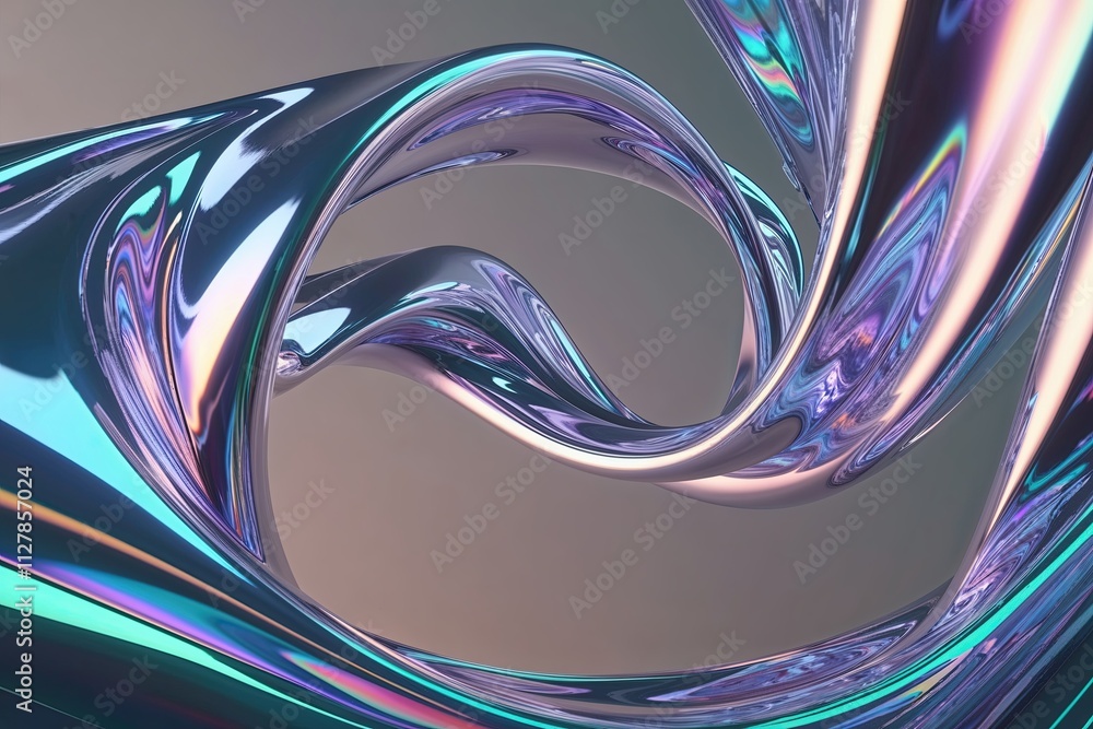 Poster mesmerizing three-dimensional abstract iridescent wave render showcasing fluidity and modern retro-f