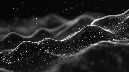 Abstract Dark Grey Particle Wave Landscape