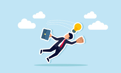 A businessman tries to catch a thrown light bulb using a baseball glove, illustration of the effort to capture creativity, ideas, and business innovation