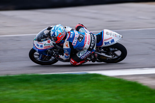 Indianapolis Motor Speedway 9-14-2008 Indianapolis IN, USA..

Efren Vazquez racing towards a 20th place finish in the rain shorten 125cc class race at rhe rain shorten 2008 MotoGP race 