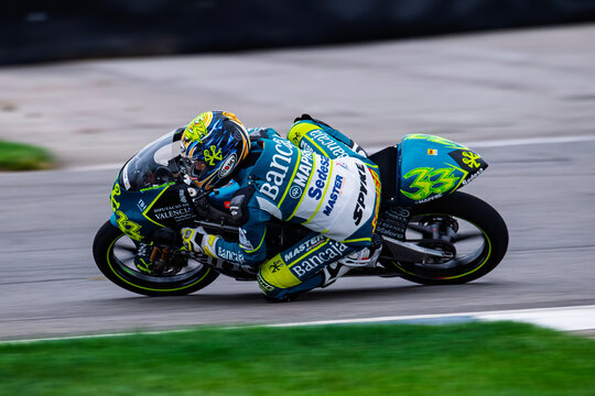 Indianapolis Motor Speedway 9-14-2008 Indianapolis IN, USA..

Sergio Gadea racing towards a 18th place finish in the rain shorten 125cc class race at rhe rain shorten 2008 MotoGP race 