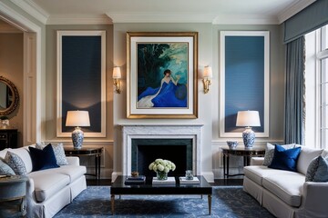 Elegant Frame Showcasing Artwork in a Sophisticated Living Space with Classic Design Elements