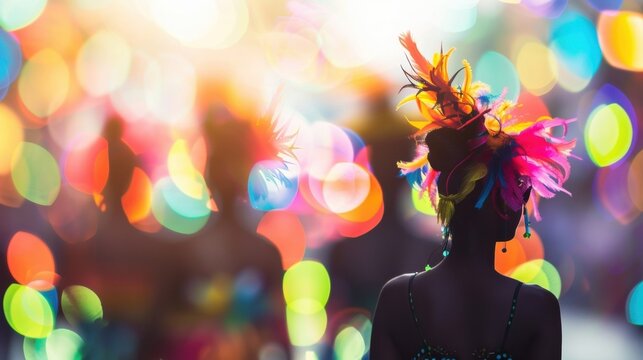 Defocused silhouettes proudly display their heritage in a festive parade.