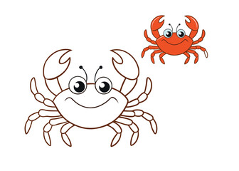 Fototapeta premium A fun crab coloring page featuring a cheerful crab with big claws, a round shell, and playful eyes. Perfect for kids to explore creativity with vibrant colors!