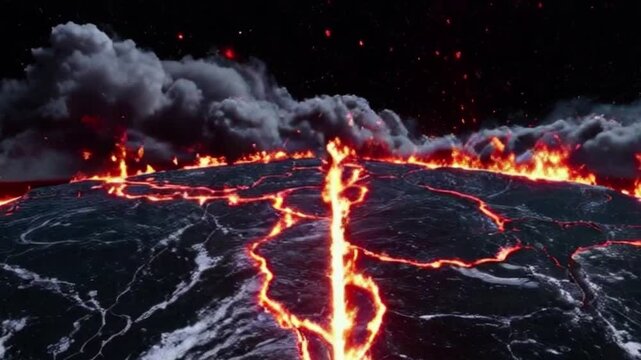Abstract Collision of Tectonic Plates with Molten Lava and Seismic Shockwaves.