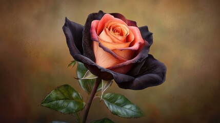 A highly detailed and lifelike illustration of a black rose, showcasing its intricate petals, velvety texture, and dark, mysterious beauty.