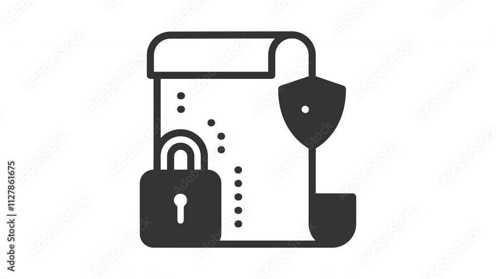 Poster animated encryption with document and padlock sign. suitable for finance, technology, blockchain, di