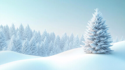 Naklejka premium A serene winter landscape with snow-covered evergreen trees, ideal for seasonal marketing, winter events, holiday promotions, or outdoor adventure themes.
