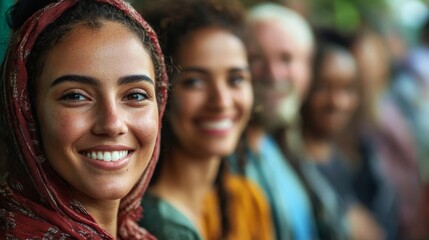 Fototapeta premium Smiling Women and Diverse Group at Outdoor Farmers Market Scene