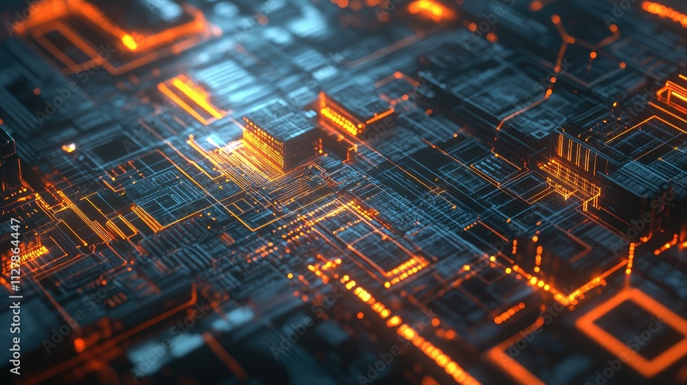 Poster abstract led circuit board technology with glowing lines and patterns