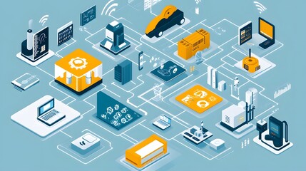 Fototapeta premium The use of Internet of Things (IoT) devices to connect machines, sensors, and systems for real-time data collection and analysis
