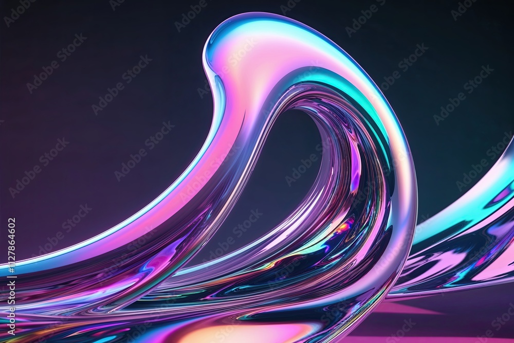 Poster vibrant fluid abstract 3d render with iridescent wave and modern retro-futuristic design