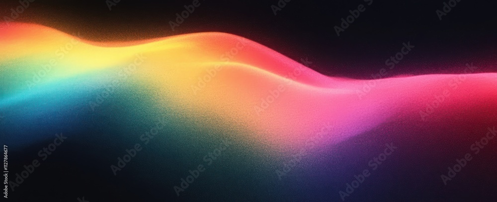 Aufkleber Vibrant Gradient Abstract Shape with Magenta Green Transition Glowing on Black Background Smooth Blending Modern Design