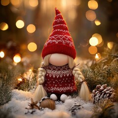 Obraz premium Cute girl gnome for holiday decoration