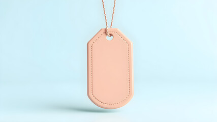 A glossy shopping tag icon in pastel peach with embossed textures, placed on a clean pastel blue background, illuminated with soft gradient lighting, 8K quality