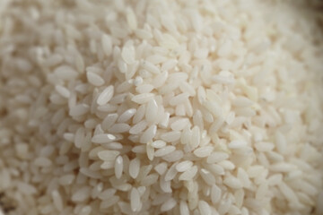 A CloseUp Image Showing White Rice Grains Neatly Arranged in a Pile