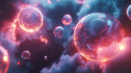Fototapeta premium Glowing Spheres Float in a Cosmic Nebula