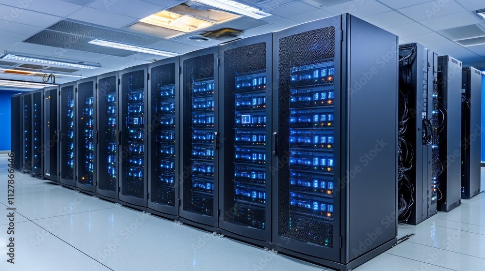 Poster data center operations overview technology hub infrastructure setup corporate environment wide angle