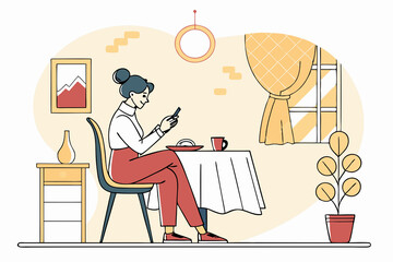 ダイニングルームでスマホで検索中