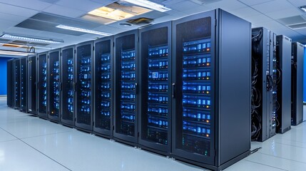Data center operations overview technology hub infrastructure setup corporate environment wide angle high-performance computing