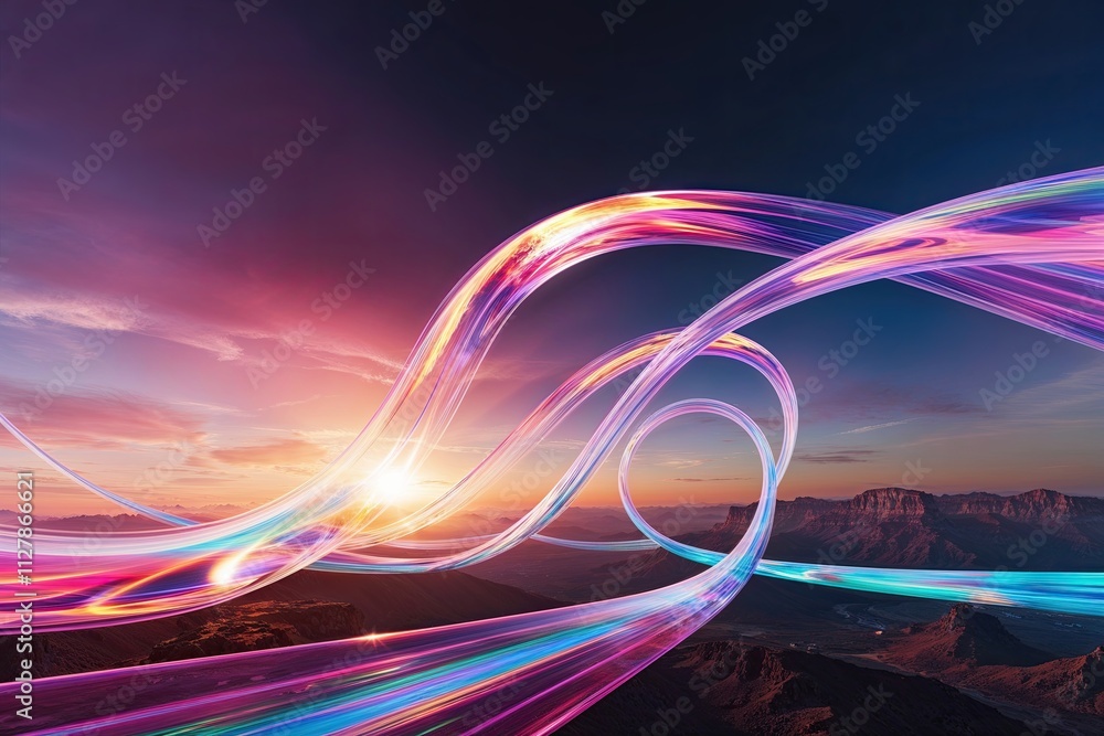 Aufkleber intriguing vibrant three-dimensional translucent holographic flowing arcs in a dynamic vista