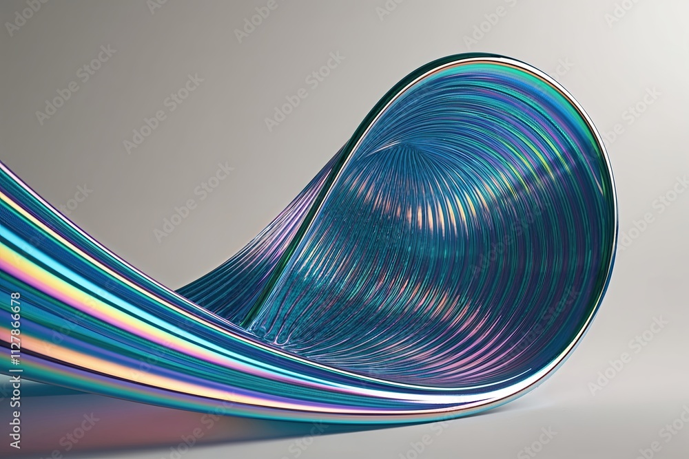Poster dynamic iridescent wave in unique abstract 3d render for modern retro-futuristic design