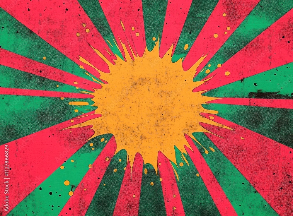 Poster dynamic pop art explosion background with radial lines and bold colors