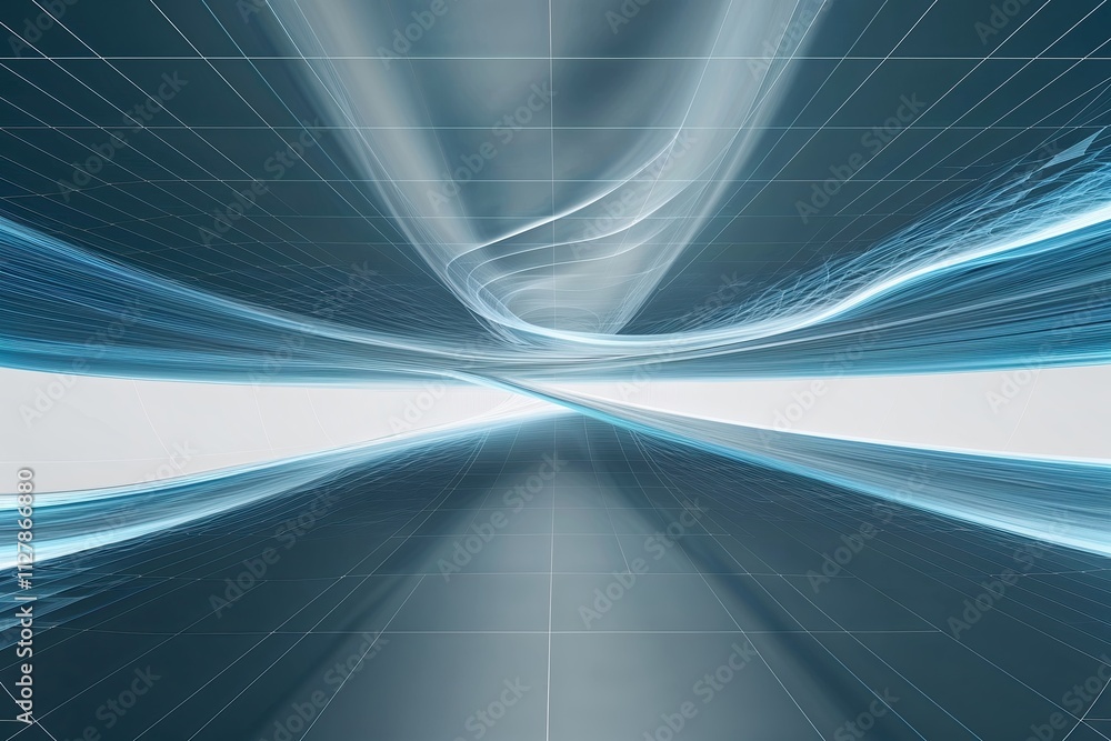 Aufkleber abstract flowing curves and grids: immersive technology concept and digital user experience