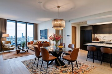 Contemporary Apartment Interior with Open Living Area and Fashionable Dining Enclave