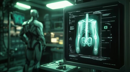 Human Fracture Display on Medical Screen with Robotic Background
