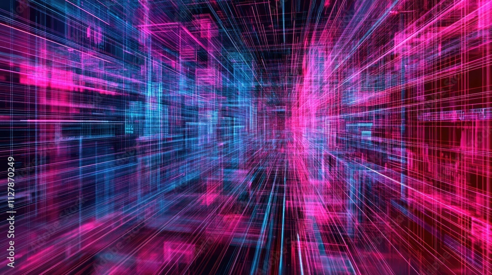 Aufkleber abstract futuristic data space with vibrant neon lines and grids