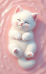 An adorable white kitten peacefully sleeping on a soft surface