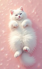 Fototapeta premium An adorable white kitten peacefully sleeping on a soft surface