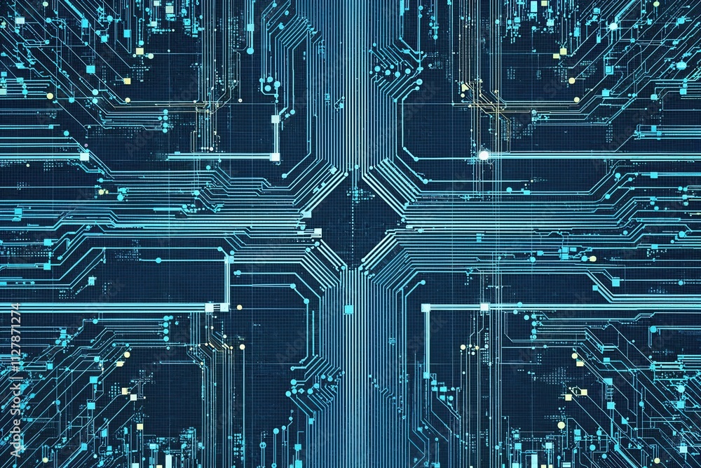 Poster abstract rhythmic pathways and pixels: network technology blueprint and geometric connectivity