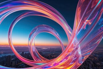 Vibrant Three-Dimensional Holographic Flowing Arcs in a Dynamic Visual Landscape