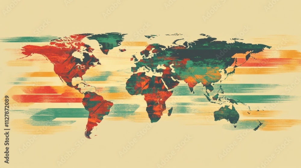 Poster vivid world map art global overview graphic design colorful environment abstract viewpoint visual re