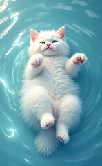 Fototapeta premium An adorable white kitten peacefully sleeping on a soft surface