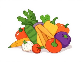 Colorful hand drawn fresh vegetables bundle isolated on white background, vegan products,...