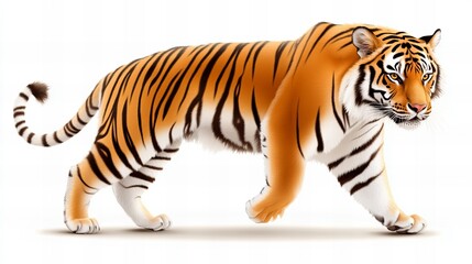 Obraz premium A majestic orange tiger with black stripes walks gracefully, showcasing its powerful physique.