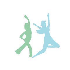 Dancing people color silhouette